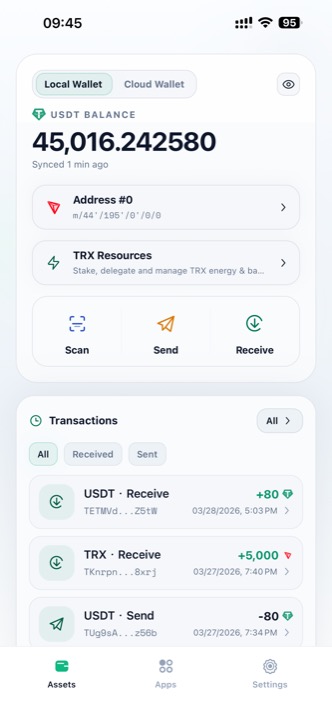 Assets page in Local Wallet mode