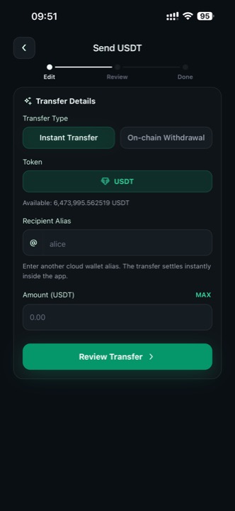 Cloud Wallet instant transfer