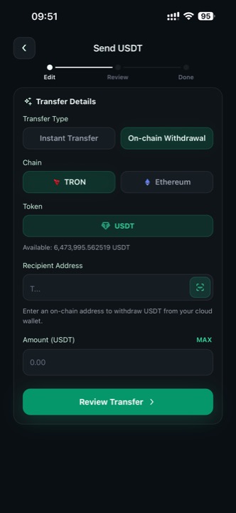 Cloud Wallet on-chain withdrawal