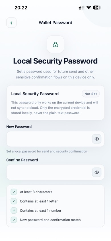Password setup screen