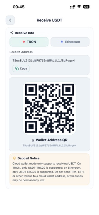 Cloud Wallet receive screen
