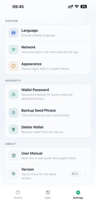 Settings page
